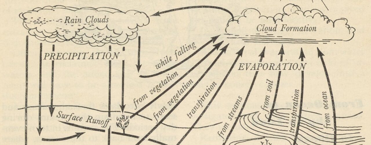 Black and white illustration of hydrologic cycle