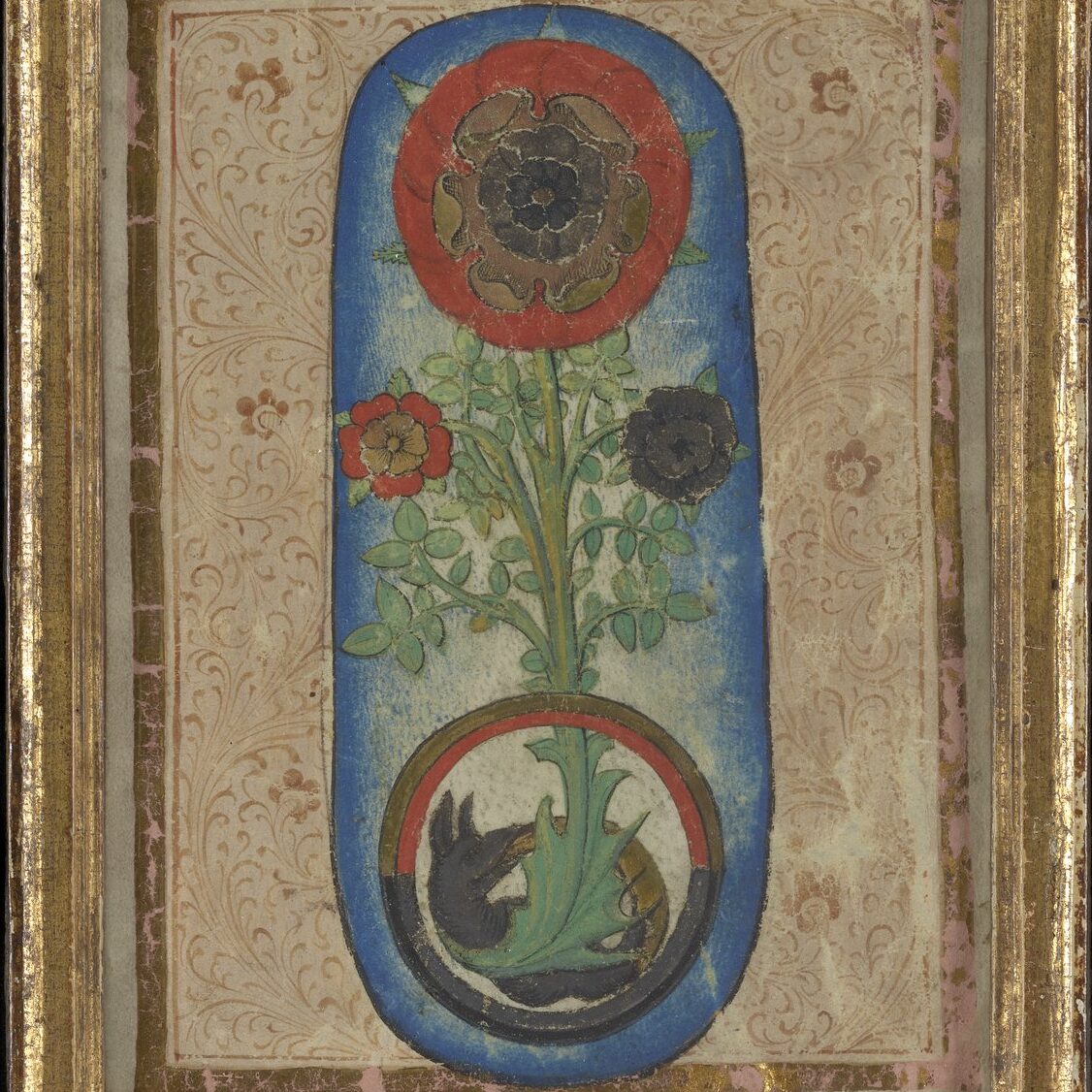 An alchemical miniature of a color red flower
