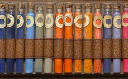 vials of powder paint pigments