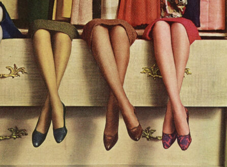 magazine ad depicting stockings in a variety of colors